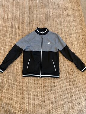 Akademiks Black and Gray Zip-Up Track Sweater